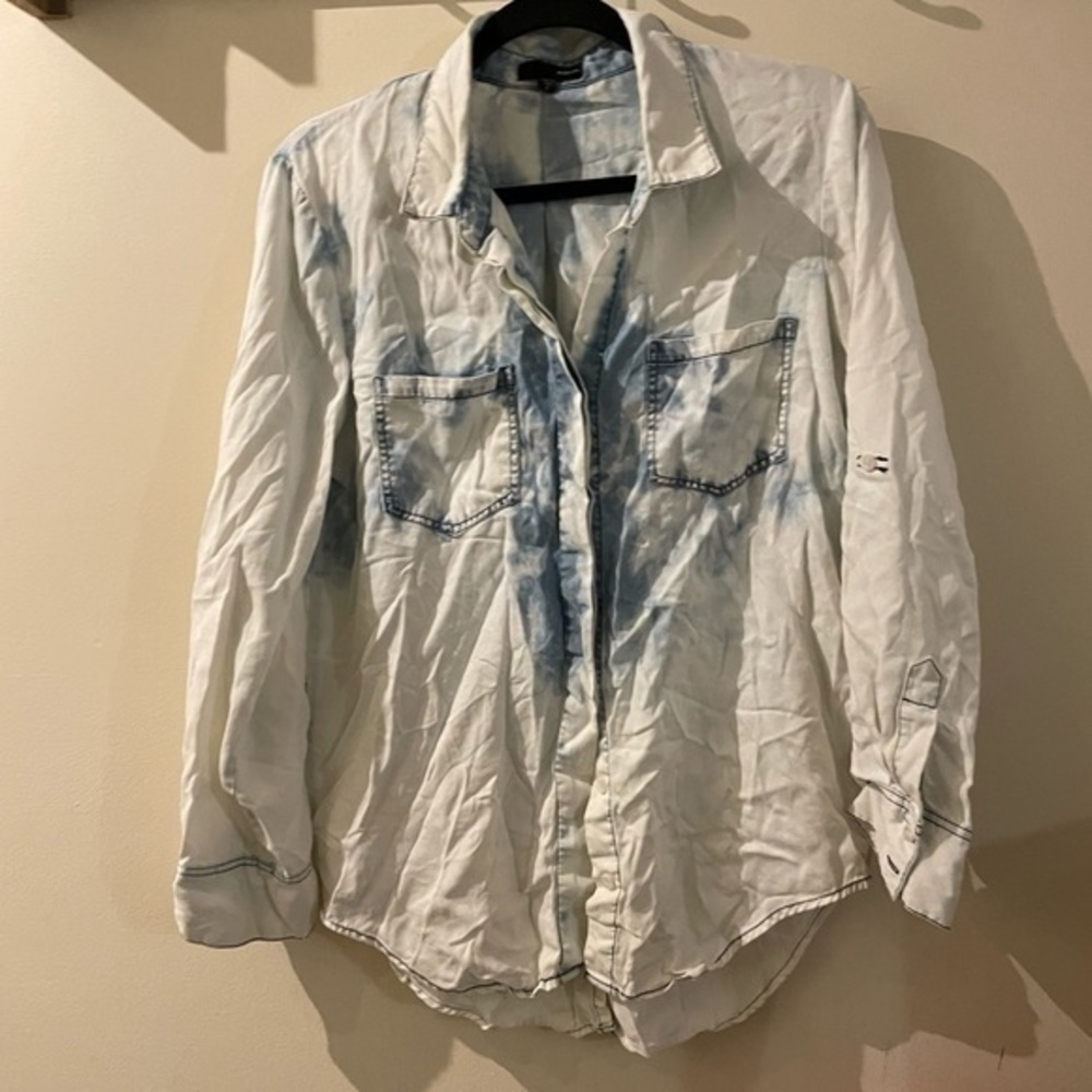 Aqua Acid Wash Denim Flowy Soft Shirt Women Small